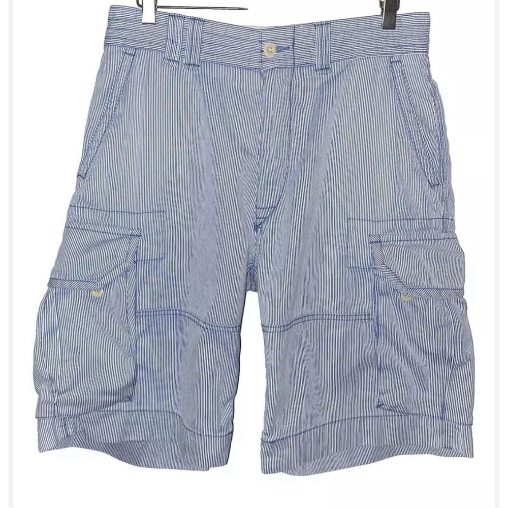POLO Ralph Lauren Blue White Pinstripes Cargo Shorts Size 33